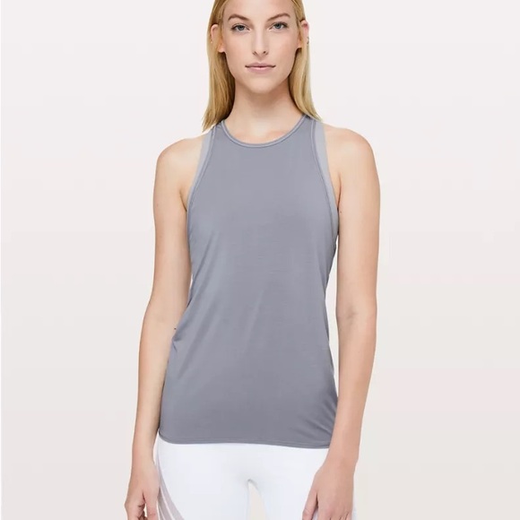 LULULEMON DEEP STRETCH RUCHED BACK HIGH NECK TANK LIGHT PURPLE/PERIWINKLE 2 - Picture 1 of 4